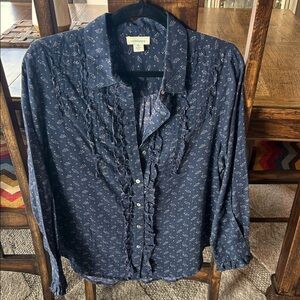 Sundance Dark Blue Ruffle Blouse